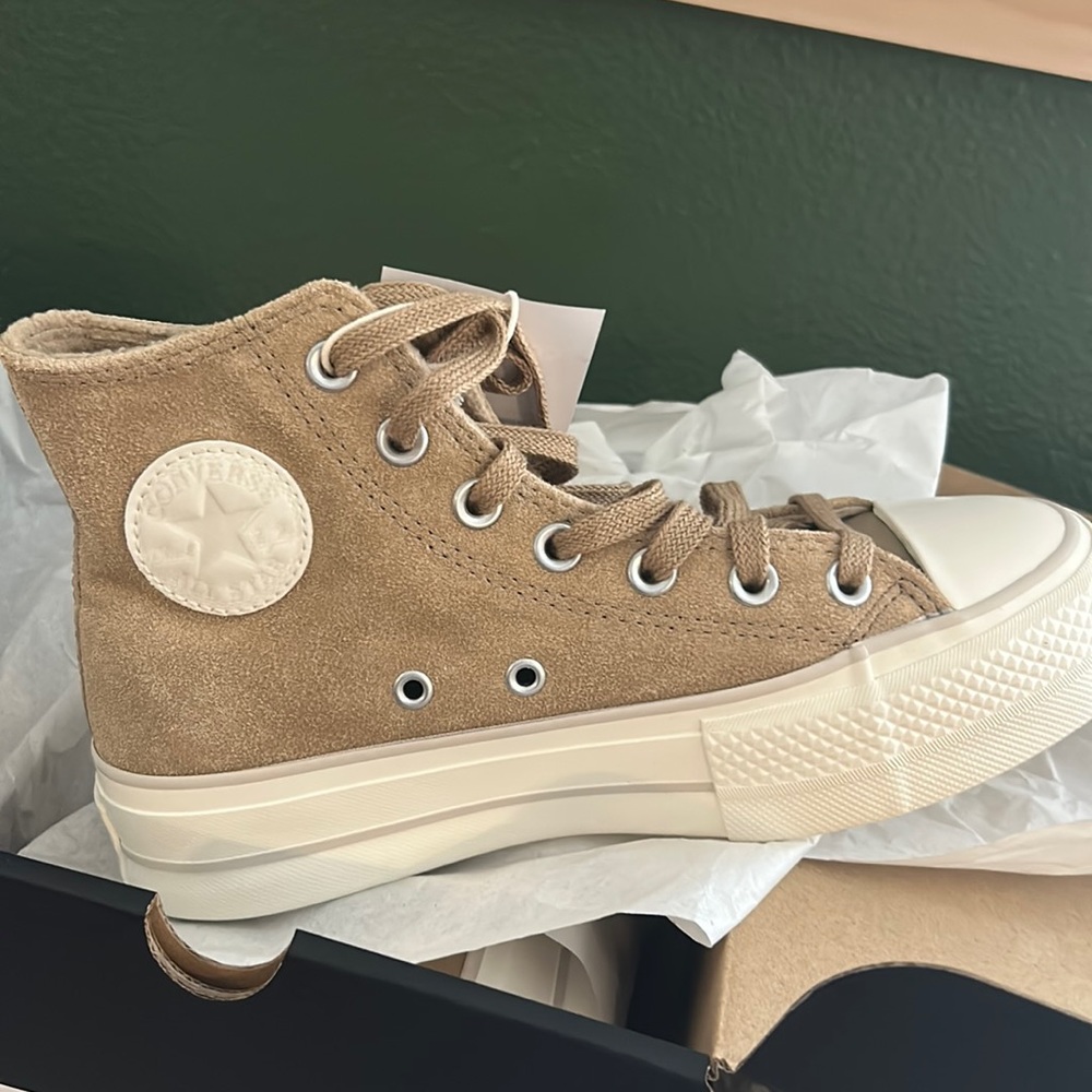 Converse Chuck Taylor All Star High Top Suede Sneakers in Taupe/Cream